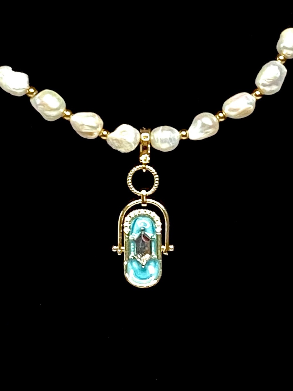 Fresh water Pearl Necklace with Blue Pendant — Women Jewelry - Picture 4 of 4